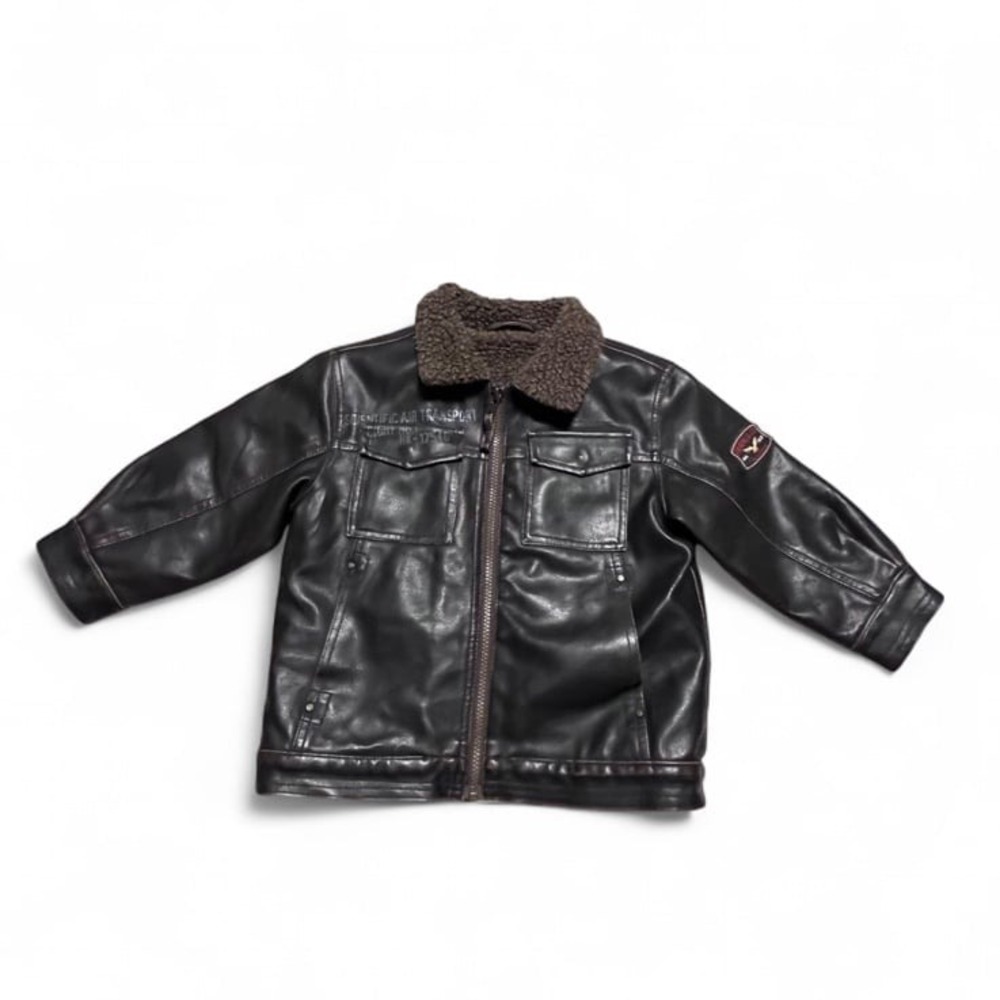 Hawke & Co Kids Faux Leather Aviator Jacket Sherpa Lined Brown Size 4 Bomber